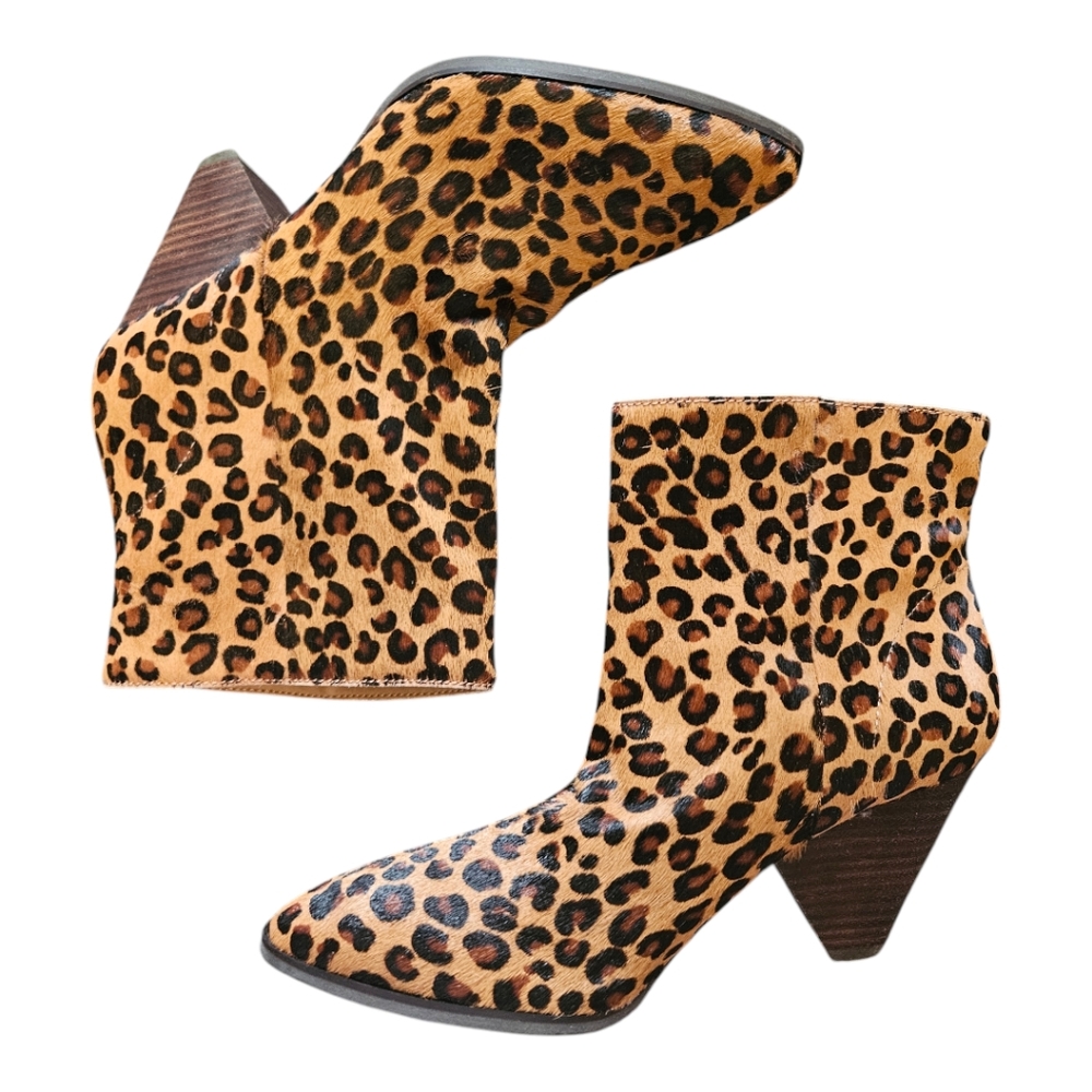 NEW Lucky Brand Women's Munise Leopard Ankle Boots Size 6.5/37 Cow Hair Country